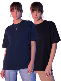 Buynewtrend - Navy Black Solid Oversized Women Long T-Shirt (Pack of 2)