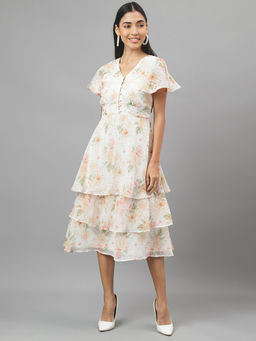 Latin Quarters - Women Ivory Floral Printed Dress