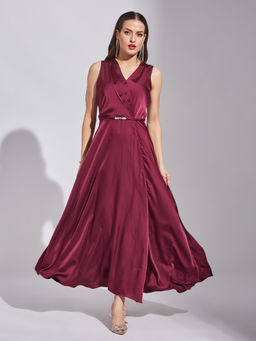 Latin Quarters - Women Wine Party Wear Solid Dress
