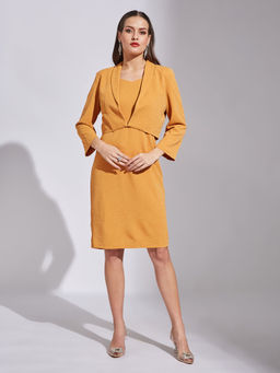 Latin Quarters - Women Mustard Solid Dress with Jacket (Set of 2)