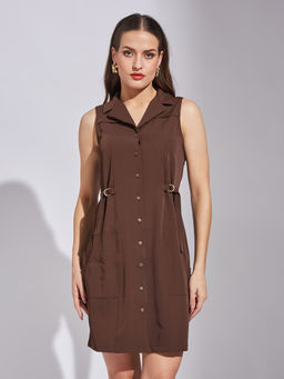 Latin Quarters - Women Brown Casual Solid Dress