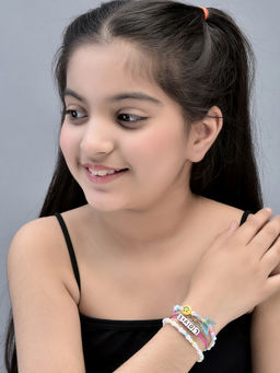 Carlton London - Girls Multicoloured Gold-Plated Charm Bracelet (Set of 4)