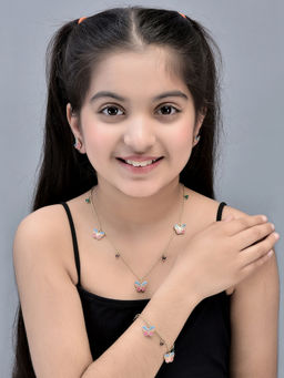 Carlton London - Girls Gold-Plated Pink & Turquoise Blue Jewellery Set