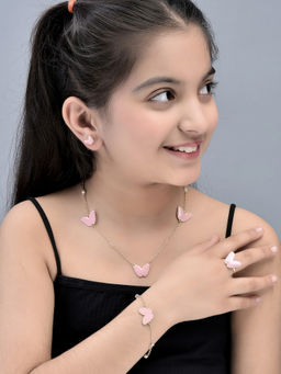 Carlton London - Girls Gold-Plated Pink Pearl Studded Jewellery Set