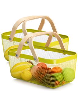 The Better Home - Rectangular Metal Wire Basket, Green (Pack of 2)