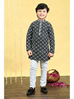 BT DEZINES - Boys Black Rayon Zebra Embroidered Sequined Kurta and Pyjama Set