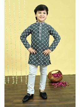 BT DEZINES - Boys Dark Green Rayon Zebra Embroidered Sequined Kurta and Pyjama Set