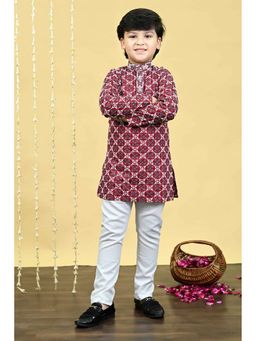 BT DEZINES - Boys Maroon Rayon Zebra Embroidered Sequined Kurta and Pyjama Set