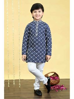 BT DEZINES - Boys Navy Blue Rayon Zebra Embroidered Sequined Kurta and Pyjama Set