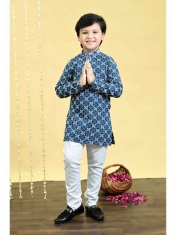 BT DEZINES - Boys Royal Blue Rayon Zebra Embroidered Sequined Kurta and Pyjama Set