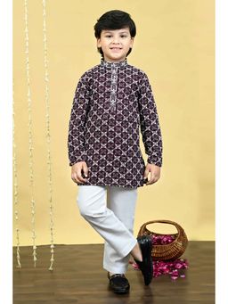 BT DEZINES - Boys Burgundy Rayon Zebra Embroidered Sequined Kurta and Pyjama Set