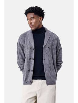Snitch - Grey Cable Knit Full Sleeves Regular Casual Sweater