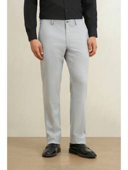 Louis Philippe - Men Light Grey Regular Fit Solid Formal Trousers