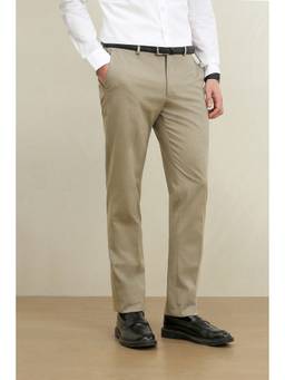 Louis Philippe - Men Beige Slim Fit Solid Formal Trousers