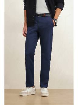 Louis Philippe - Men Navy Straight Fit Solid Casual Chino Trousers
