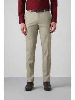 Peter England - Men Beige Solid Slim Fit Trousers