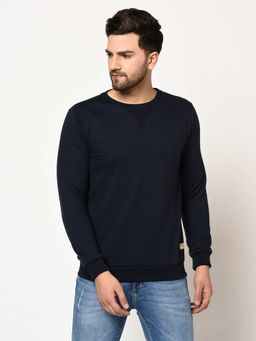 RIGO - Men Navy Round Neck Fleece Sweatshirt