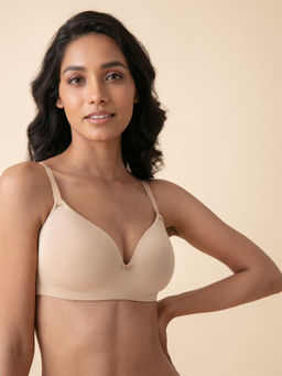 Nykd by Nykaa - Breathe Cotton Padded Wireless T-shirt Bra 3/4th Coverage - Beige NYB002