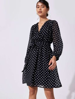 The Label Life - Monochrome Polka Cinched Dress