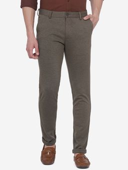 JadeBlue - Men Solid Olive Cotton Venice Fit Casual Trouser