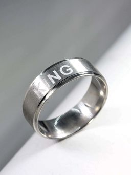 OOMPH - Silver Stainless Steel King Inscribed Band Ring