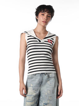 ONLY - Women's Stripes Regular Fit White Top