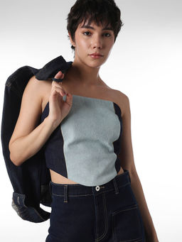 ONLY - Women's Colorblock Regular Fit Blue Top