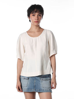 ONLY - Women's Solid Fit and Flare White Top