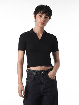 ONLY - Women's Solid Regular Fit Black Top