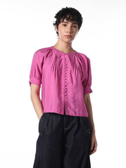 ONLY - Women's Solid Regular Fit Purple Top