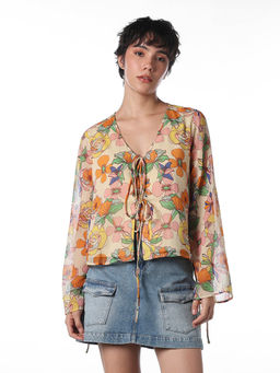 ONLY - Women's Floral Print Loose Fit Multicolor Top