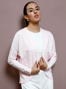AAREIN - Baby Pink Cotton Solid Long Sleeves Casual Shrug