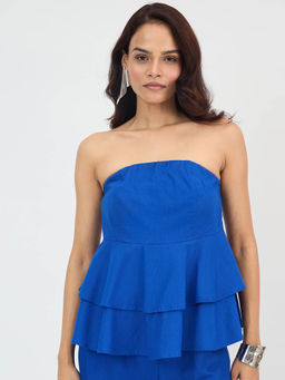 Femmella - Royal Blue Cotton Layered Tube Top