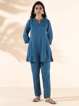 trueBrowns - Blue Cotton Dobby Co-Ord (Set of 2)