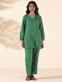 trueBrowns - Green Cotton Dobby Relaxed Co-Ord (Set of 2)