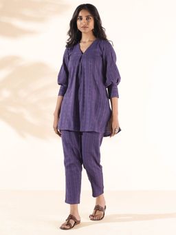 trueBrowns - Purple Cotton Dobby Co-Ord (Set of 2)