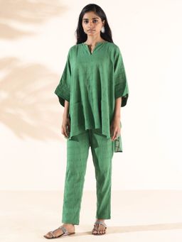 trueBrowns - Green Cotton Dobby Oversized Co-Ord (Set of 2)