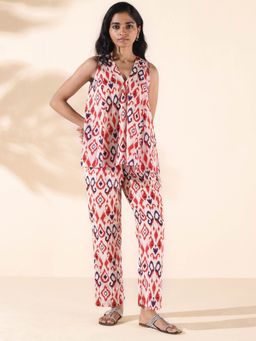 trueBrowns - Multi-Color Cotton Ikat Flared Co-Ord (Set of 2)