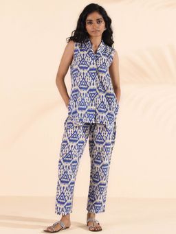 trueBrowns - Blue Cotton Ikat Sleeveless Co-Ord (Set of 2)