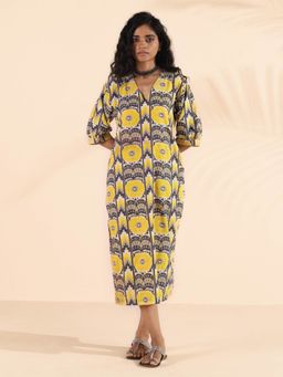 trueBrowns - Multi-Color Cotton Ikat Slit Dress