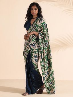 trueBrowns - Multi-Color Blue Muslin Ikat Saree without Blouse