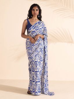 trueBrowns - Multi-Color Muslin Ikat Saree without Blouse