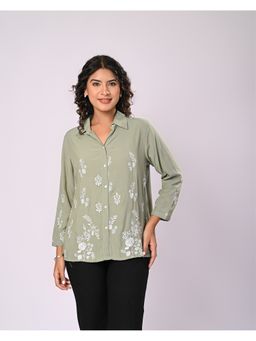 Zolo Label - Sage Green Embroidered Cotton Shirt