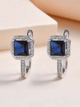 Ornate Jewels - 925 Silver 1.5 Carat Blue Sapphire Omega Back Earring for Women and Girls (One Size)