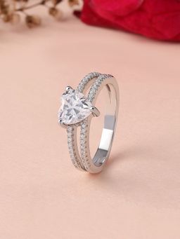 Ornate Jewels - 925 Silver 4 Carat American Diamond Heart Ring For Women & Girls