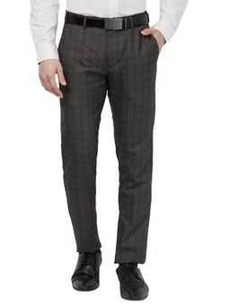 Raymond - Slim Fit Checkered Dark Brown Trouser