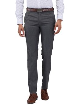 Raymond - Slim Fit Textured Dark Grey Trouser