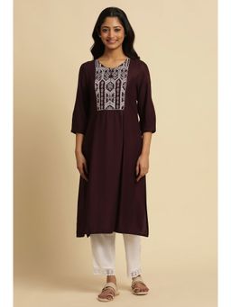 W - Maroon Solid Rayon Straight Kurta