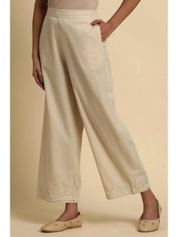 W - Regular Fit Cream Cotton Straight Pant