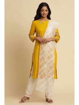 W - Floral Print Viscose Dupatta White